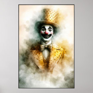 Poster Clown aquarelle vintage heureux avec un grand sour