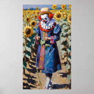 Poster clown cueillette tournesol