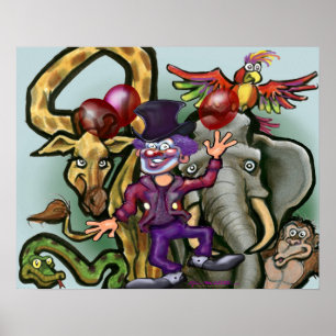 Poster Clown de cirque et animaux