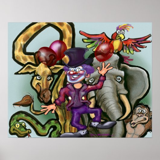 Poster Clown de cirque et animaux (Devant)