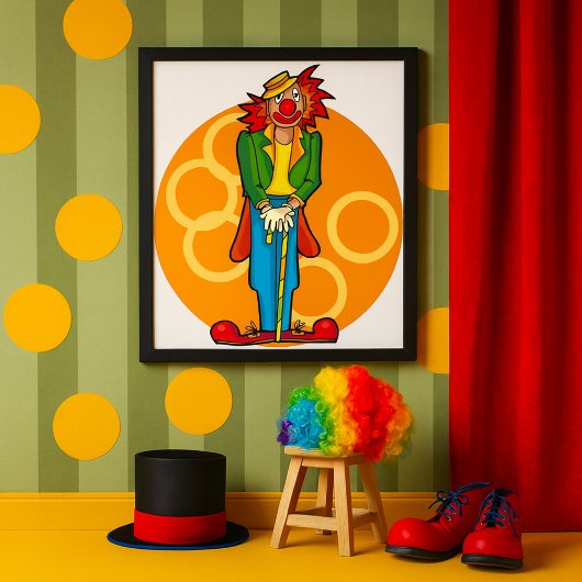 Poster Clown de dessin Whimsical aux couleurs vives