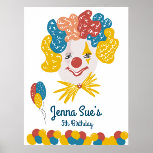 Poster Clown Dessin à la Main Carnaval Anniversaire Color