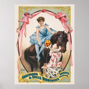 Poster Clown Distribuant Des Fleurs À Une Femme À Cheval