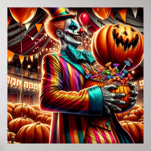 Poster Clown effrayant avec Jack O' Lantern Halloween