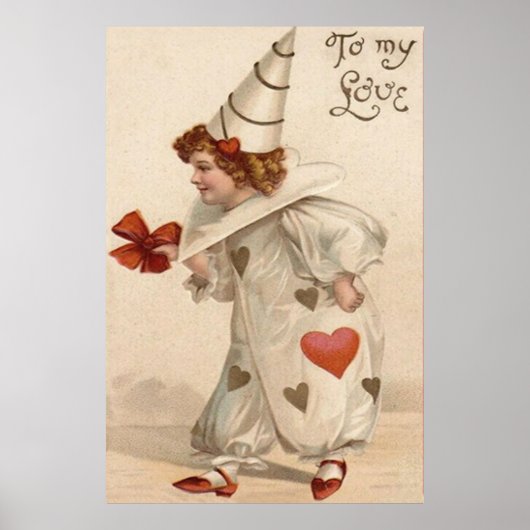 Poster Clown Harlequin coeur Valentine (Devant)