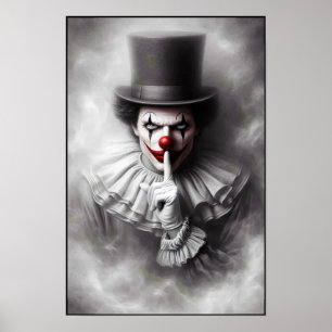 Poster Clown Vintage Perturbé Avec un Sourire Siniètre