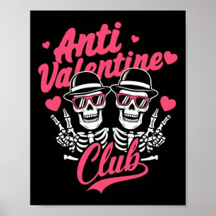 Poster Club Anti Saint-Valentin Squelette Drôle Célibatai