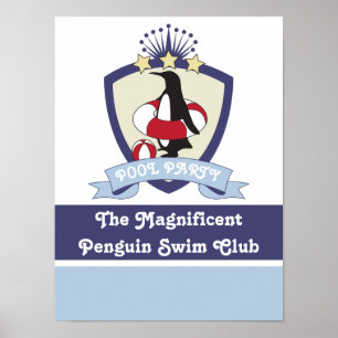 Poster Club de natation personnalisé Crest Cute Penguin E