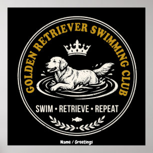 Poster Club de natation Rétiver doré Vintage Chien Rétro