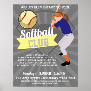 Poster club de softball tournoi école sports