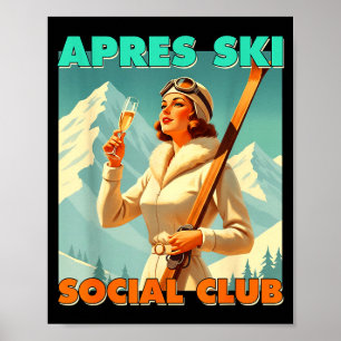 Poster Club social après-ski amateur de ski sports d'hive
