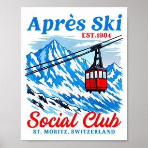 Poster Club social de ski après-ski skieur skieuse snowbo