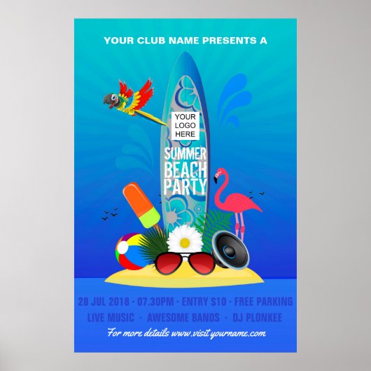 Poster Club Summer Beach Party ajouter le logo publicité (Devant)