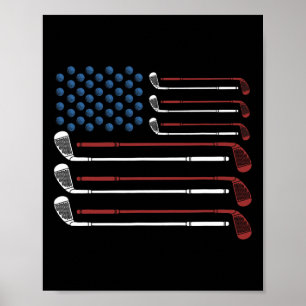 Poster Clubs de golf Drapeau Usa Rouge Blanc Et Bleu