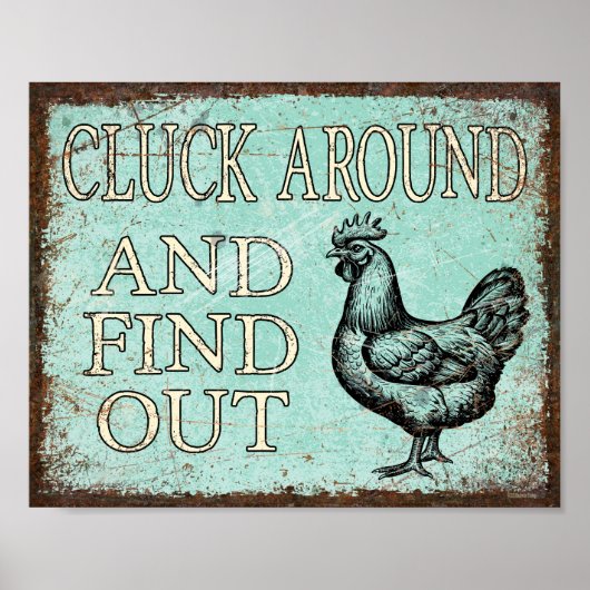 Poster Cluck Autour Et Découvrez Rustic Drôle Poulet (Devant)