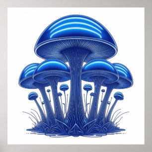 Poster Cluster de champignons bleu électrique