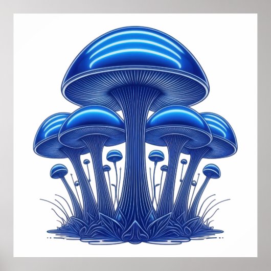 Poster Cluster de champignons bleu électrique (Devant)