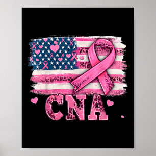 Poster Cna Infirmer American Flag Pink Ribbon Cancer du s