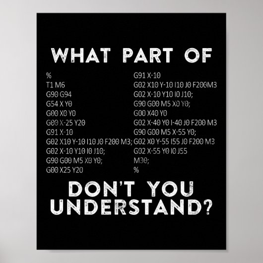 Poster CNC Machinist Quelle partie de Ne comprenez-vous p (Devant)