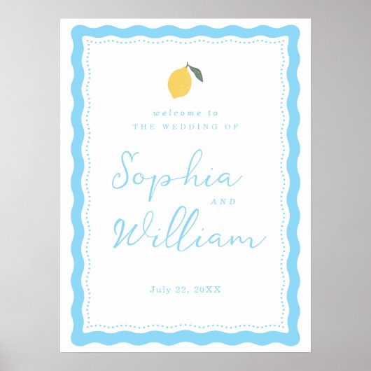 Poster Coastal Blue Lemon Amalfi Wedding Welcome Sign (Devant)