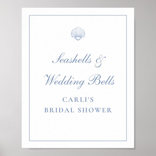 Poster Coastal Blue Seashell Bridal Shower Sign (Devant)