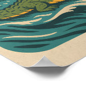 Poster Coastal Lifestyle Gator Surfing - Retro Surf Beach (Coin)