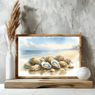 Poster Coastère Oyster Shells Watercolor Beach Art