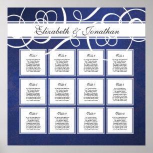 Poster Cobalt Blue Damask Dinner Party Sein Chart