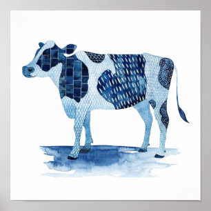 Poster Cobalt Blue Farm Animals - Cow