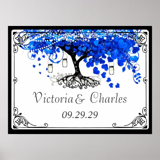 Poster Cobalt Blue Heart Leaf Tree Mariage (Devant)