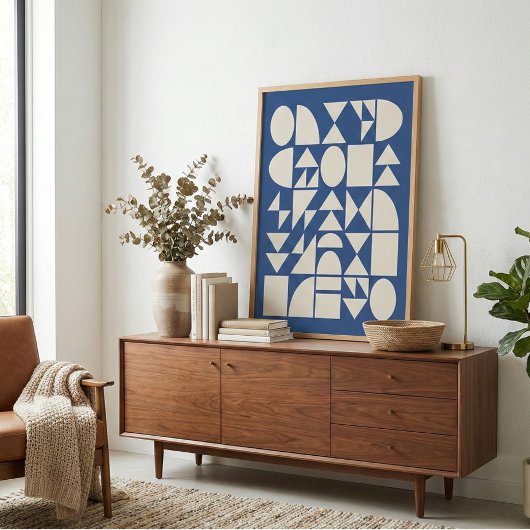 Poster Cobalt Blue Modern Geometric Shapes Art