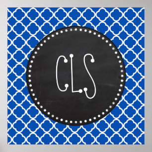 Poster Cobalt Blue Quatrefoil ; Retro Chalkboard