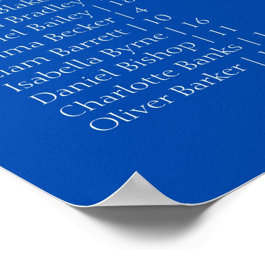 Poster Cobalt Blue Wedding Alphabetical Seating Chart (Coin)