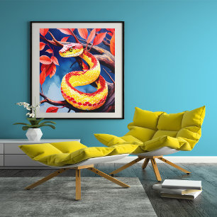 Poster Cobra avec des écailles rouge et jaune vibrantes d