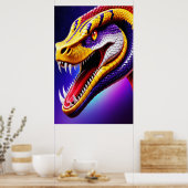 Poster Cobra rouge vif violet blanc et jaune écailles (Cuisine)
