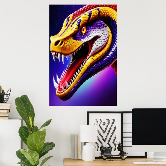Poster Cobra rouge vif violet blanc et jaune écailles (Bureau à domicile)