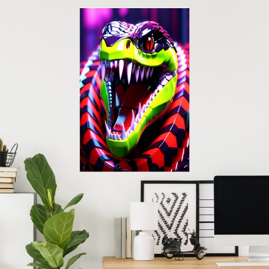 Poster Cobra serpent aux lèvres vertes et sourcils roses (Bureau à domicile)