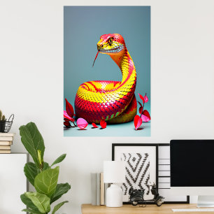 Poster Cobra serpent avec des écailles rouges et jaunes v