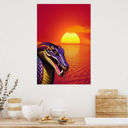 Poster Cobra serpent avec des écailles violettes et jaune (Cuisine)