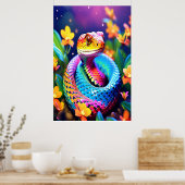 Poster Cobra serpent avec rose et jaune turquoise éclatan (Cuisine)