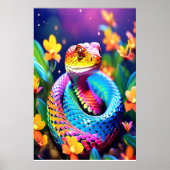 Poster Cobra serpent avec rose et jaune turquoise éclatan (Devant)