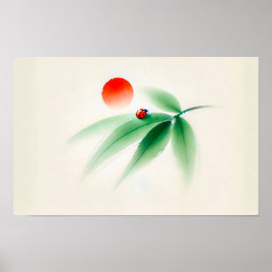 Poster Coccinelle à l'encre chinoise sur bambou