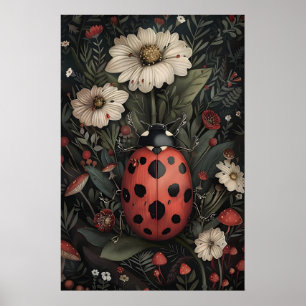 Poster Coccinelle dans un jardin de fleurs sombres, Impre