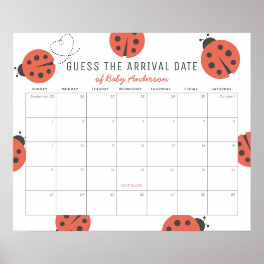 Poster Coccinelles Rouges Devinez la Date Prévue Calendri (Devant)