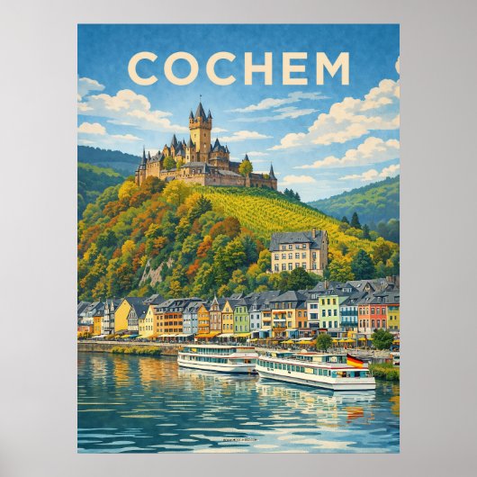 Poster Cochem Allemagne Voyage Vintage (Devant)