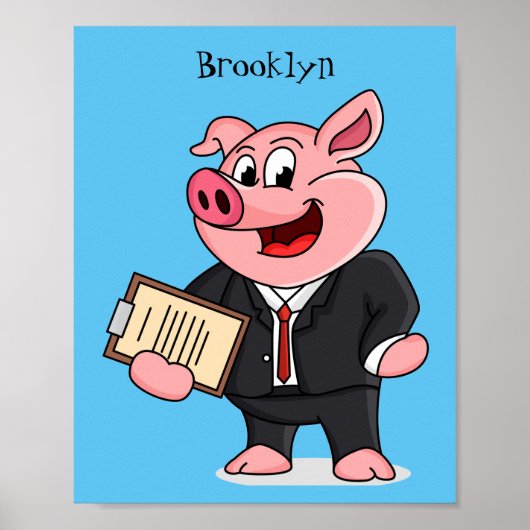 Poster Cochon amusant en costume d'affaires dessin animé (Devant)