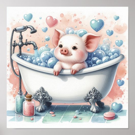 Poster Cochon au bain moussant (Devant)