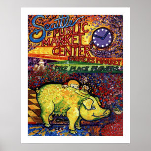 Poster Cochon aux fleurs