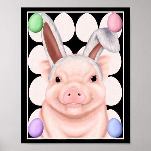 Poster Cochon Avec Des Oreilles De Lapin Et Des Oeufs De (Devant)