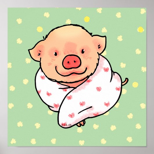 Poster Cochon de bébé mignon enveloppé dans une couvertur (Devant)